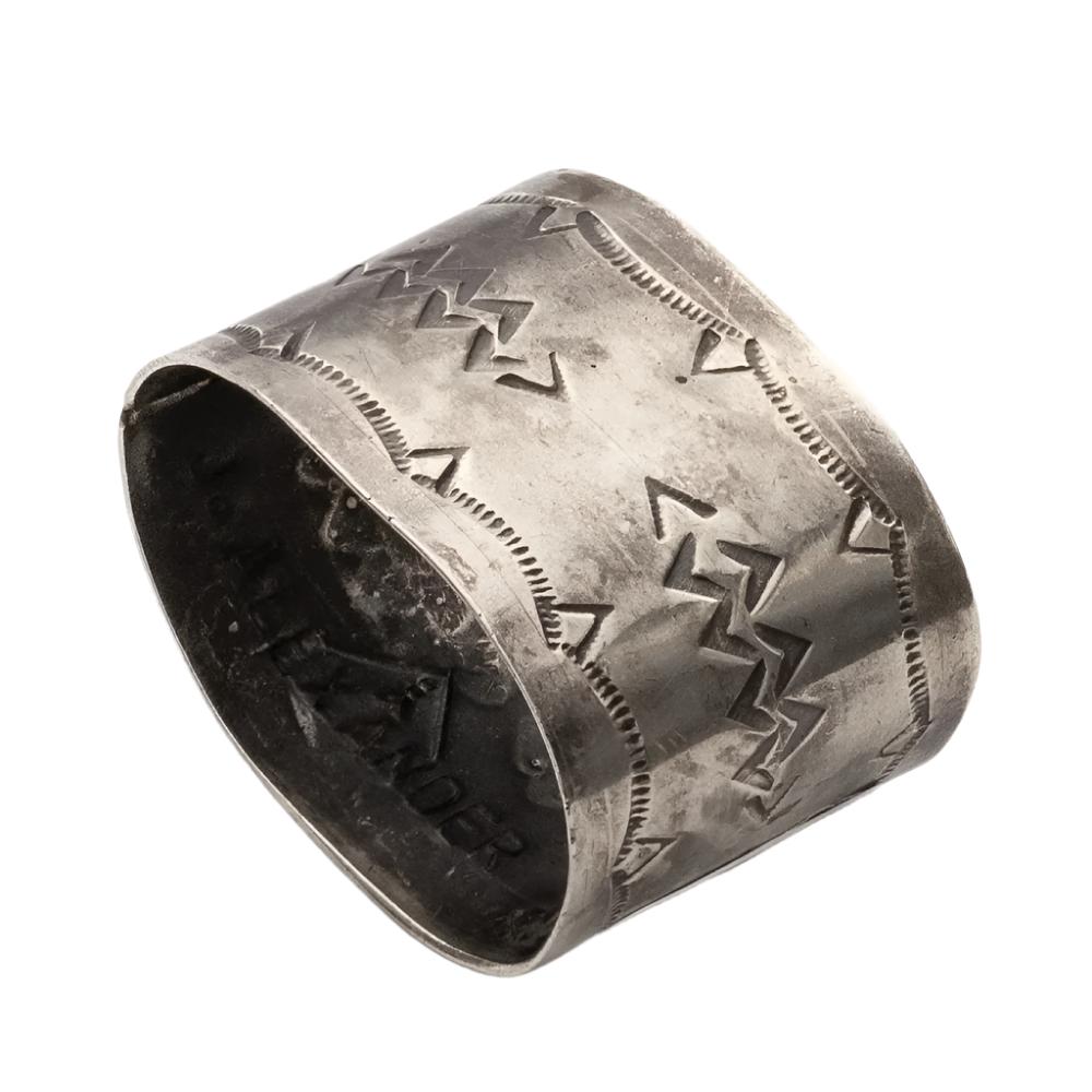 J. Alexander Stamped Napkin Ring HOME & GIFTS - Tabletop + Kitchen - Kitchen Decor J. Alexander Rustic Silver   