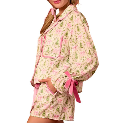 * Satin Christmas Tree Pajama Set - FINAL SALE WOMEN - Clothing - Loungewear Peach Love California