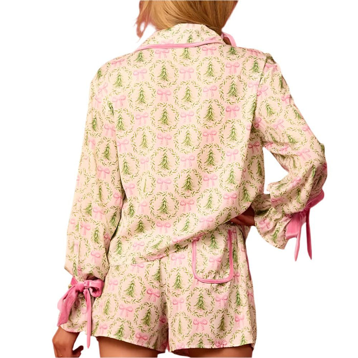 * Satin Christmas Tree Pajama Set - FINAL SALE WOMEN - Clothing - Loungewear Peach Love California