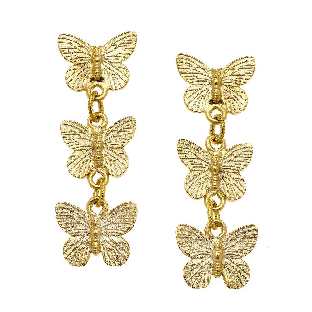 3 Butterfly Drop Gold Post Earring WOMEN - Accessories - Jewelry - Bracelets Susan Shaw