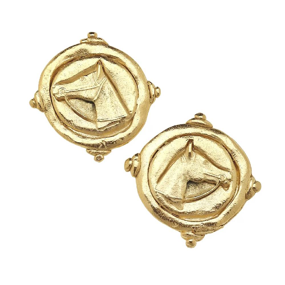 Gold Horse Intaglio Pierced Earring WOMEN - Accessories - Jewelry - Earrings Susan Shaw