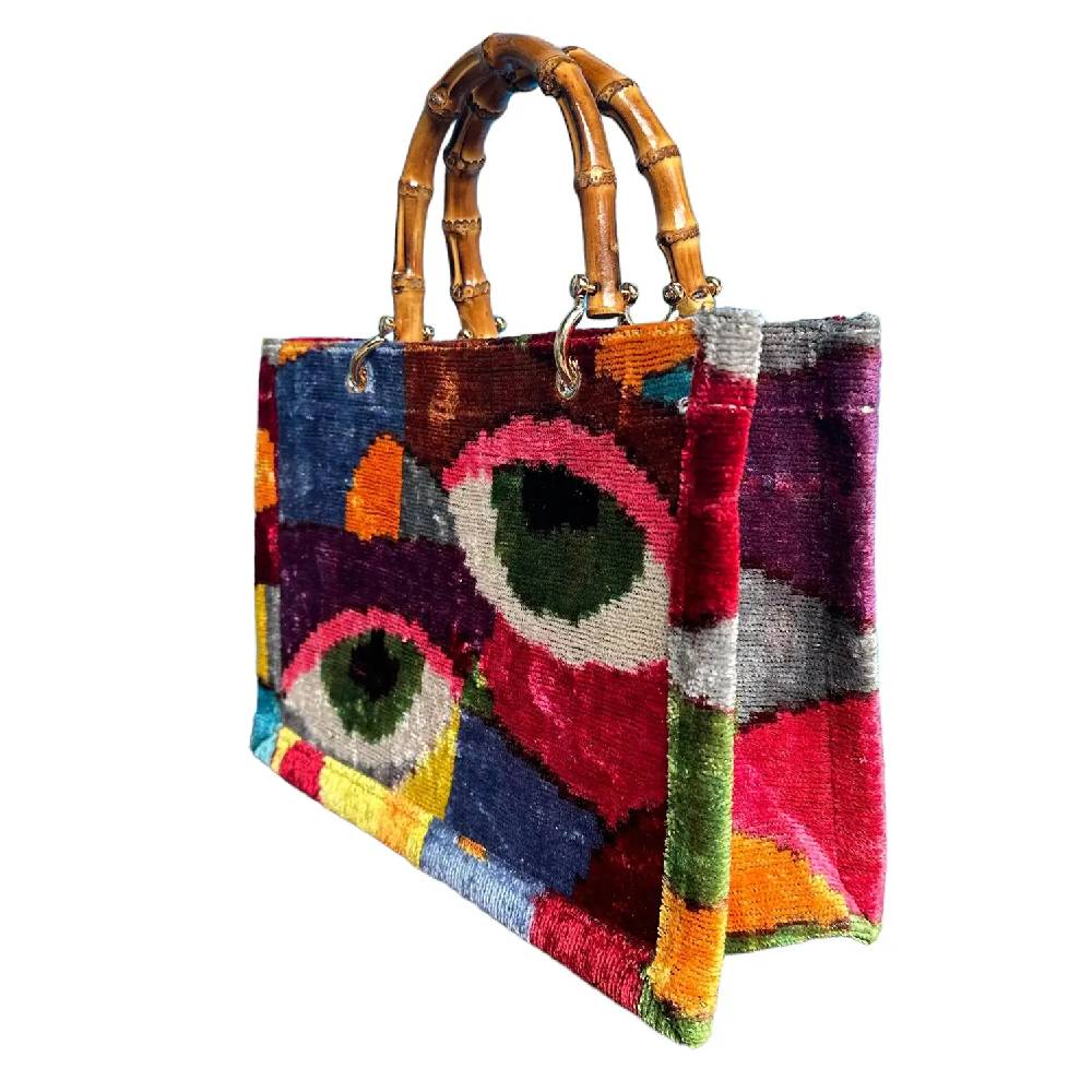 Picasso Silk Velvet Bamboo Handle Small Tote WOMEN - Accessories - Handbags - Tote Bags Ayca Design