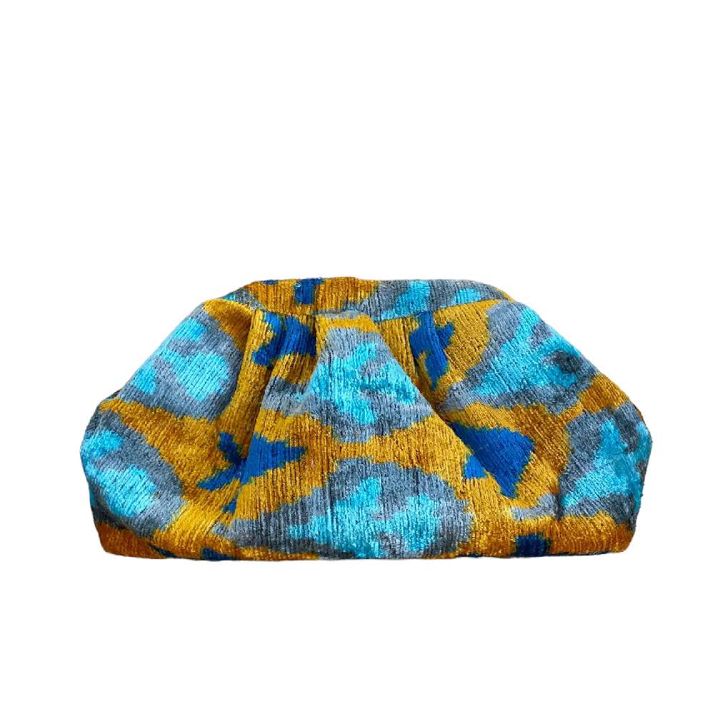 Yellow Brighty Silk Velvet Ikat Soft Clutch