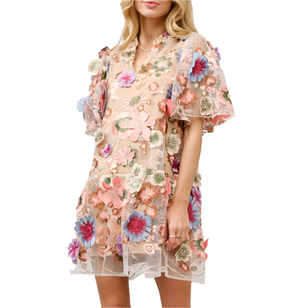 Floral Peplum Puff Sleeve Mini Dress WOMEN - Clothing - Dresses Blue B