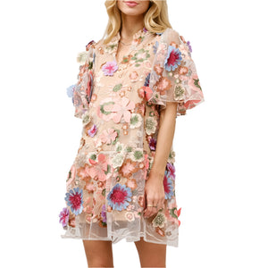 Floral Peplum Puff Sleeve Mini Dress