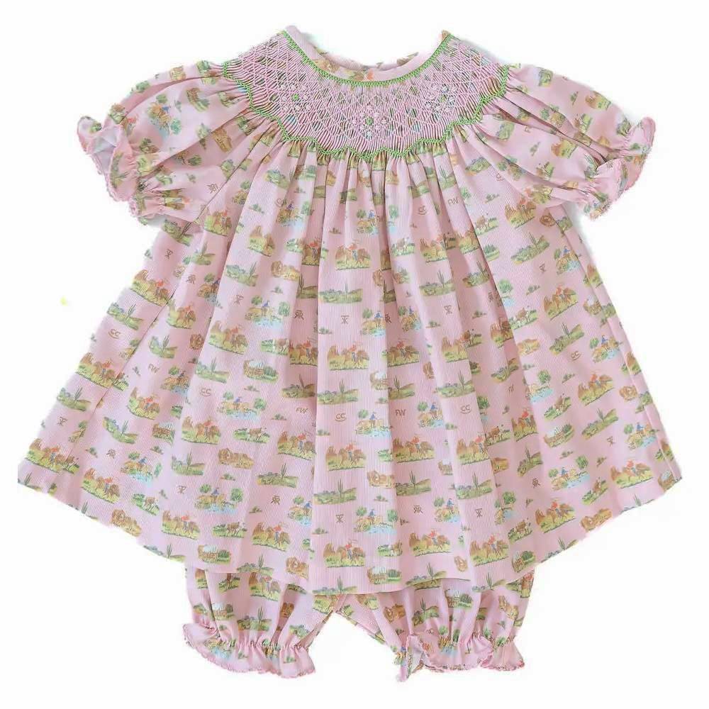 Ruth and Ralph Smocked Cowgirl Toile Annabelle Bloomer Set