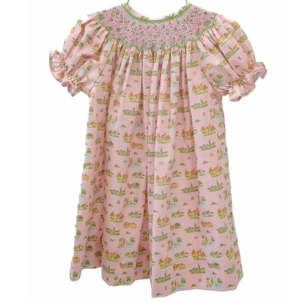 Ruth and Ralph Smocked Cowgirl Toile Helen Dress