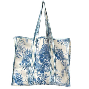 Floral Blue Quilted Cotton Tote WOMEN - Accessories - Handbags - Tote Bags Bhawana Handicrafts