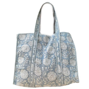 Light Blue Floral Quilted Tote WOMEN - Accessories - Handbags - Shoulder Bags Bhawana Handicrafts