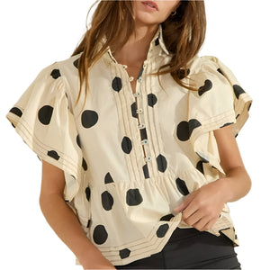 Polka Dot Top - Cream/Black WOMEN - Clothing - Tops - Short Sleeved Bucket List