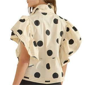 Polka Dot Top - Cream/Black WOMEN - Clothing - Tops - Short Sleeved Bucket List