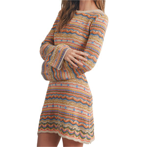 Crochet Sweater Dress - Taupe/Multi WOMEN - Clothing - Dresses Buttermelon