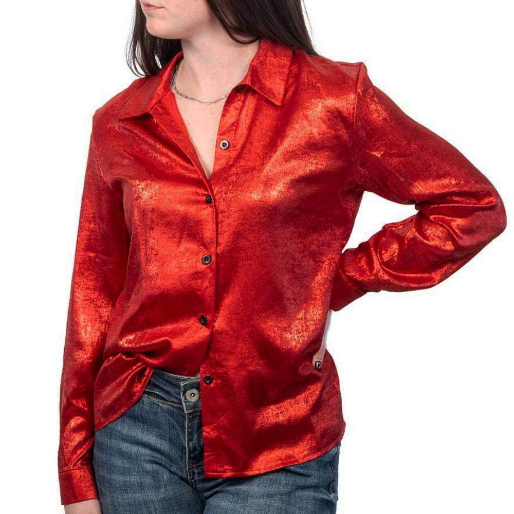 Glam Satin Red Partywear Shirt - FINAL SALE WOMEN - Clothing - Tops - Long Sleeved Today Fashion