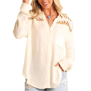 Rock & Roll Denim Women's Crochet Yoke Button Shirt WOMEN - Clothing - Tops - Long Sleeved Panhandle