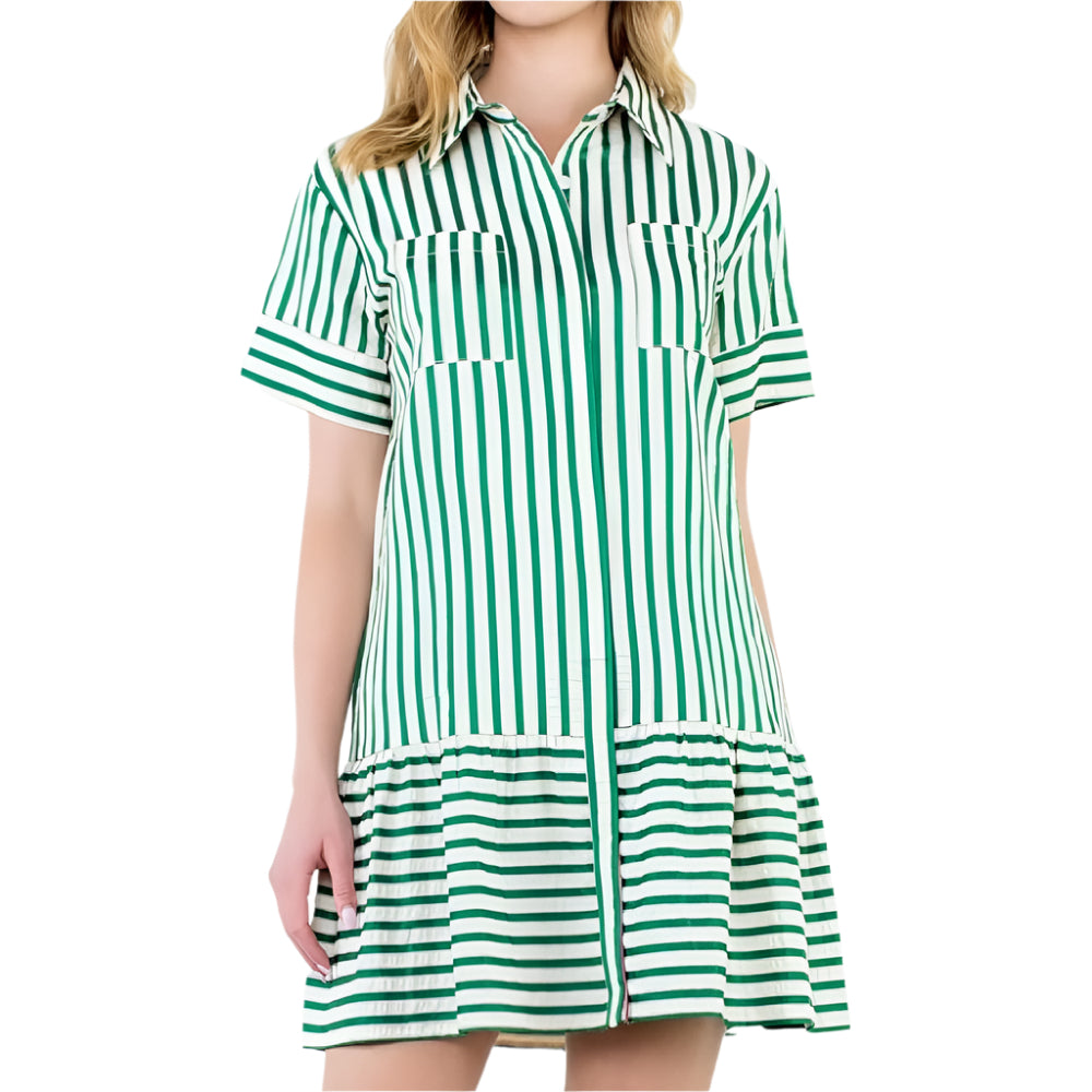 Short Sleeve Striped Dress - Green WOMEN - Clothing - Dresses THML Clothing