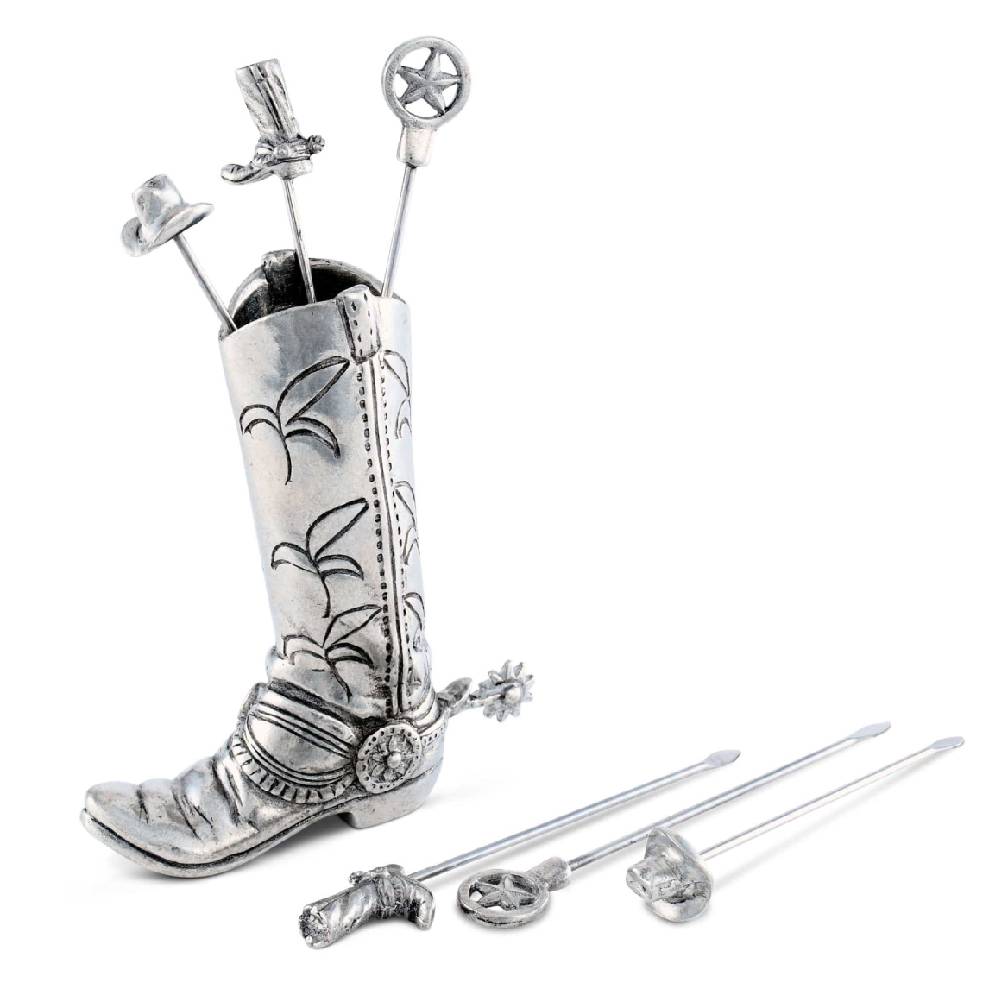 Vagabond House Pewter Western Boot Cheese Pick Set HOME & GIFTS - Tabletop + Kitchen - Kitchen Decor Vagabond House