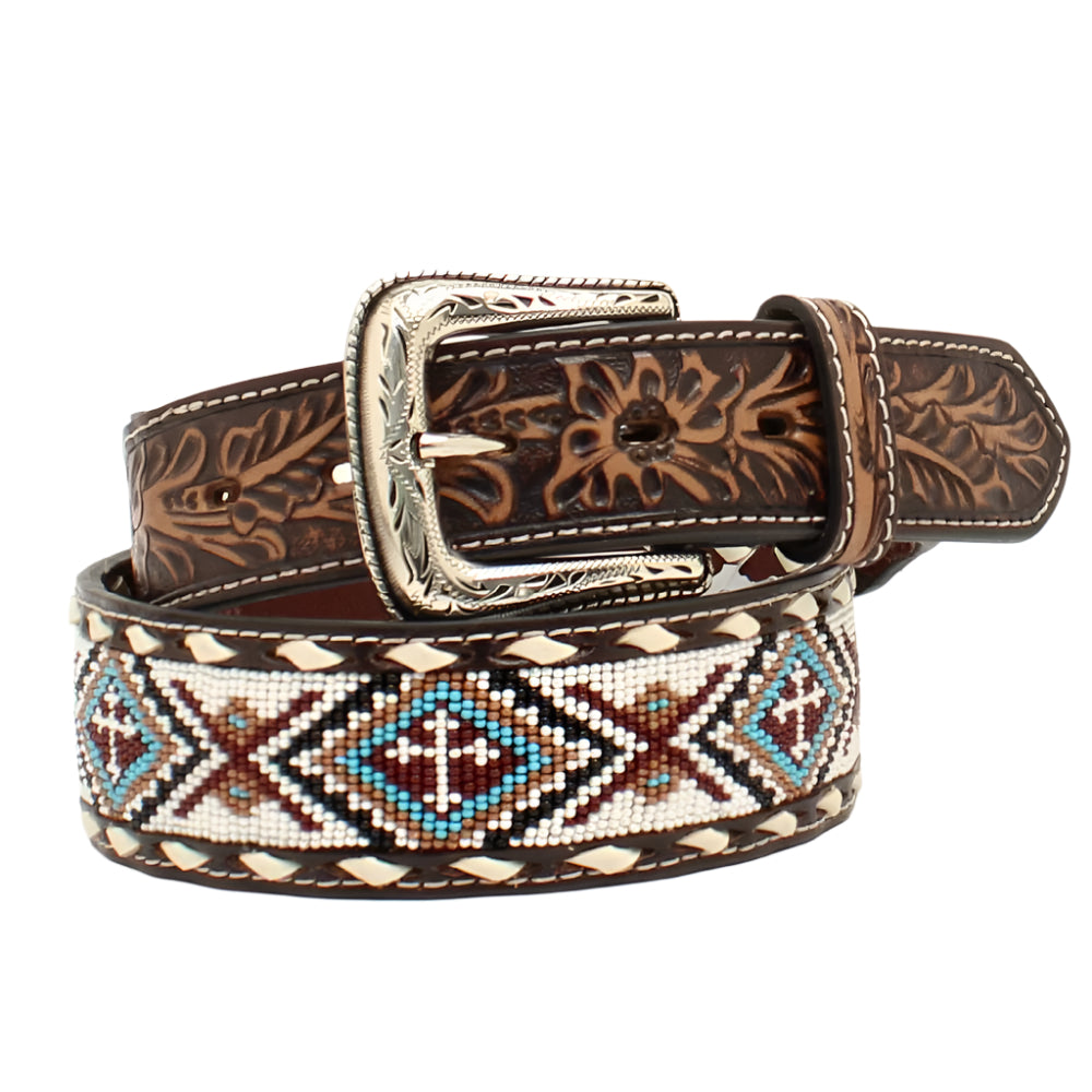 Nocona Men's Floral Tab Beaded Cross Belt MEN - Accessories - Belts & Suspenders M&F Western Products