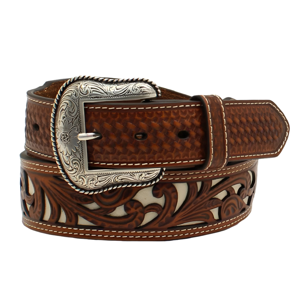 Nocona Men's Floral Pierce Double Stitch Belt MEN - Accessories - Belts & Suspenders M&F Western Products