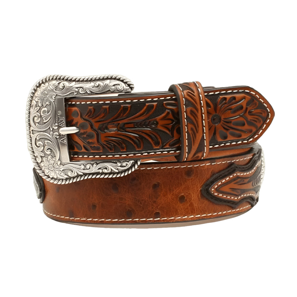 Ariat Men's Ostrich Embossed Brown Belt MEN - Accessories - Belts & Suspenders M&F Western Products