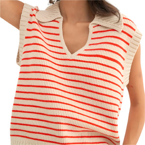 Striped Collared Sweater Top WOMEN - Clothing - Sweaters & Cardigans WISHLIST