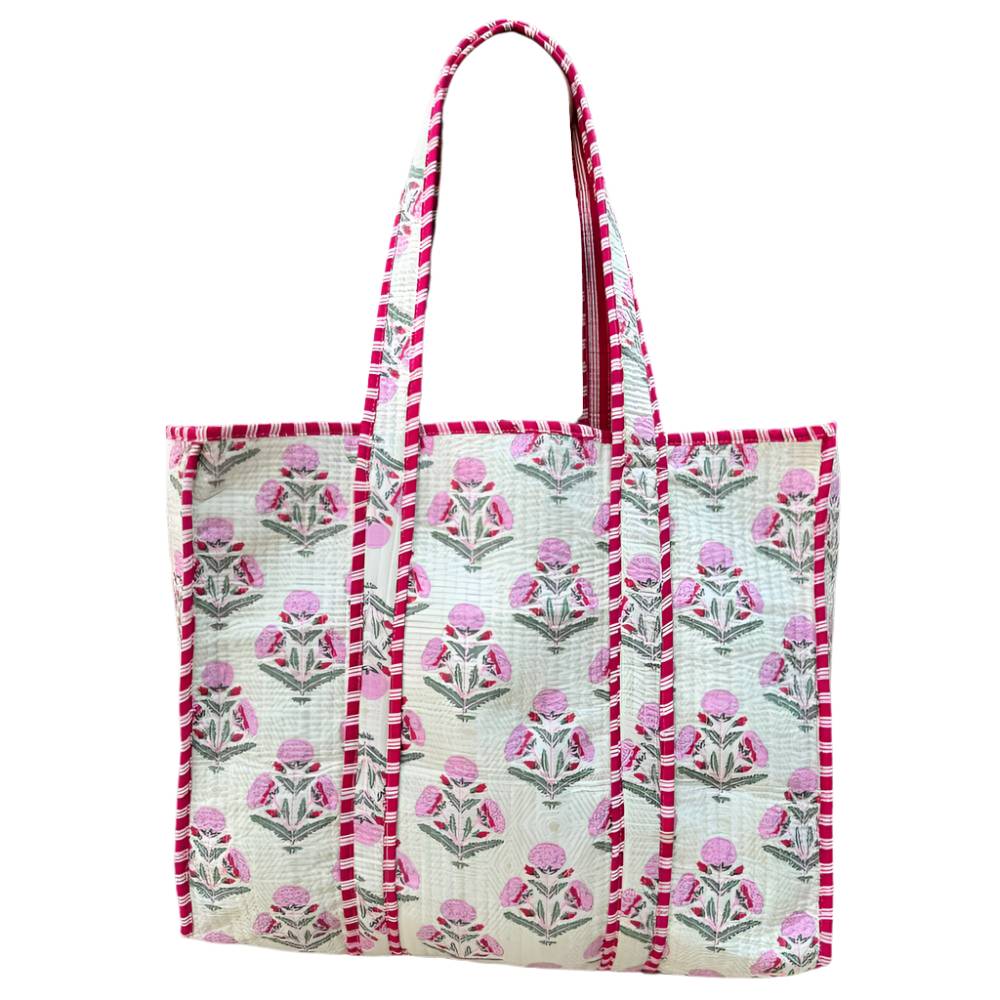 Pink Floral Quilted Tote WOMEN - Accessories - Handbags - Tote Bags Bhawana Handicrafts