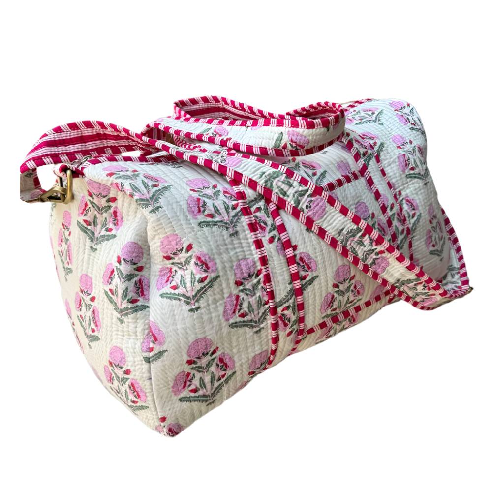 Large Quilted Duffle Bag - Pink Floral