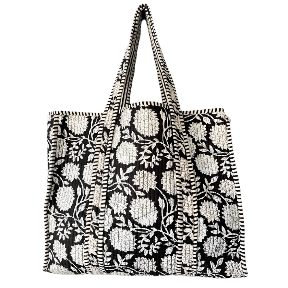 Reversible Daily Tote - Black/White Floral WOMEN - Accessories - Handbags - Tote Bags Bhawana Handicrafts