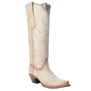 Corral Women's Tall White Embroidery Cowboy Boot