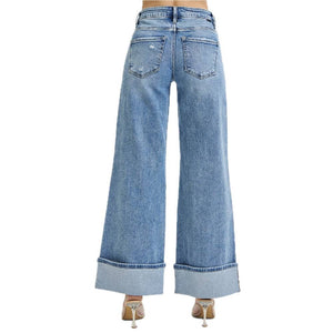 Risen Tummy Control Mid Rise Wide Cuffed Jeans