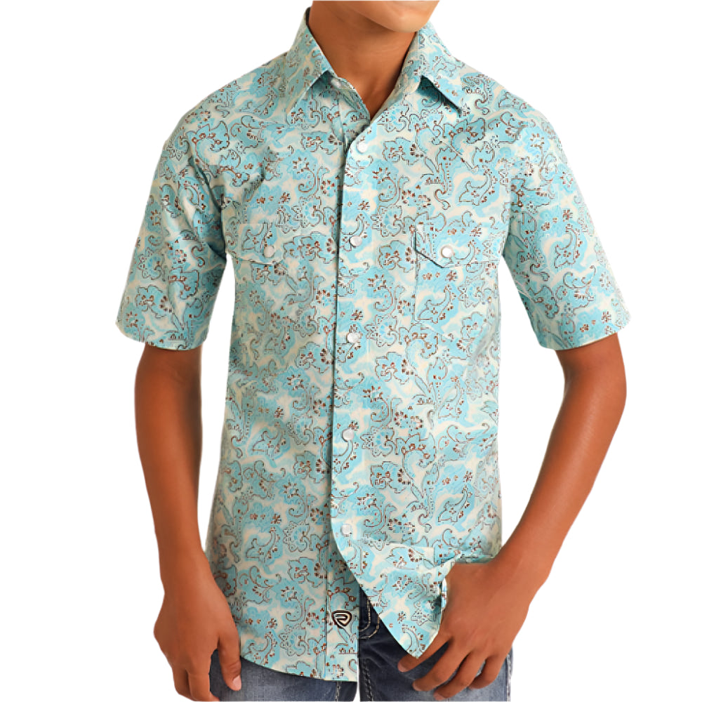 Rock & Roll Denim Boy's Paisley Pearl Snap Shirt KIDS - Boys - Clothing - Shirts - Short Sleeve Shirts Panhandle