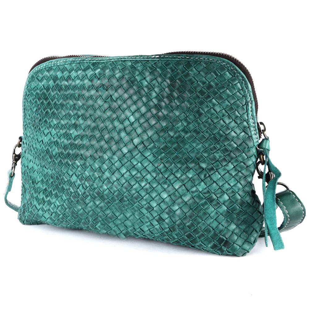 Leather Basketweave Crossbody Bag