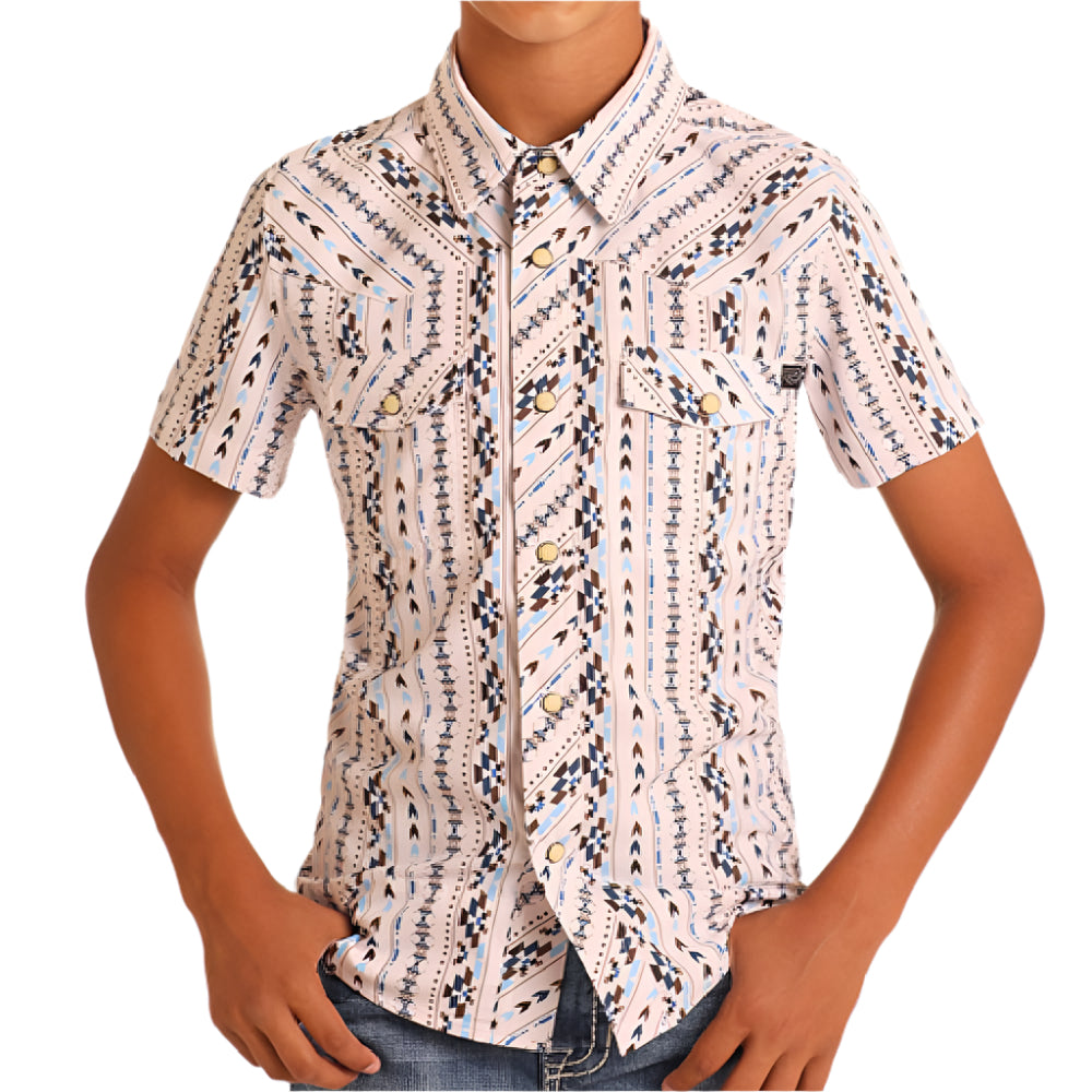 Rock & Roll Denim Boy's Tek Aztec Snap Shirt KIDS - Boys - Clothing - Shirts - Short Sleeve Shirts Panhandle