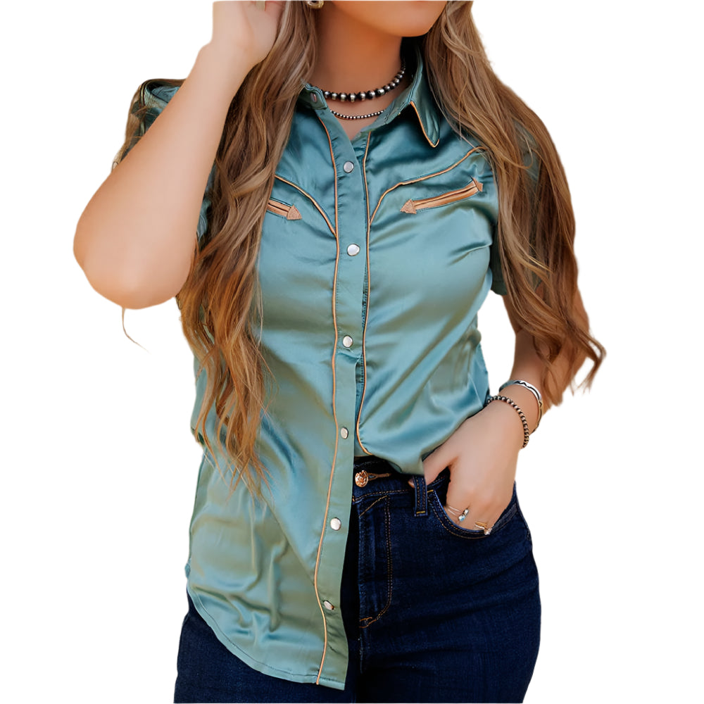 Howdy Hanny Arrow Pearl Snap Shirt - Teal