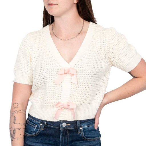 * Textured Knit Crop Top w/Ribbons - FINAL SALE WOMEN - Clothing - Tops - Short Sleeved So Me
