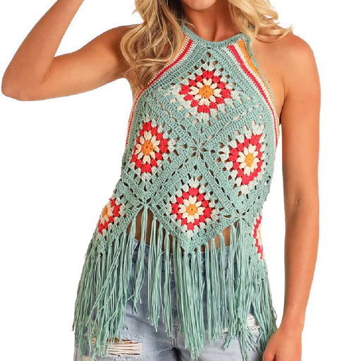 Rock & Roll Denim Women's Crochet Fringe Halter Top WOMEN - Clothing - Tops - Sleeveless Panhandle