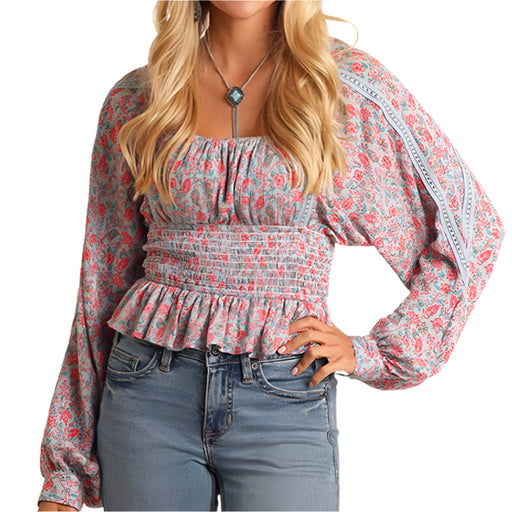 Rock & Roll Denim Women's Stud Trim Floral Blouse WOMEN - Clothing - Tops - Long Sleeved Panhandle