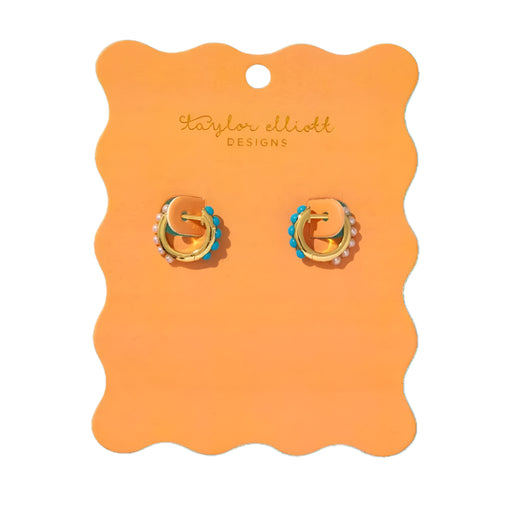 Sheridan Huggie Gold w/Pearl Turquoise Earrings WOMEN - Accessories - Jewelry - Earrings Taylor Elliott Designs
