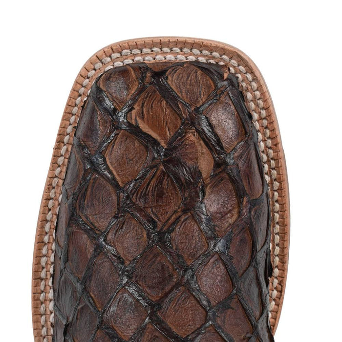 R. Watson Women's Chocolate Pirarucu Wide Square Toe Boot WOMEN - Footwear - Boots - Exotic Boots R Watson