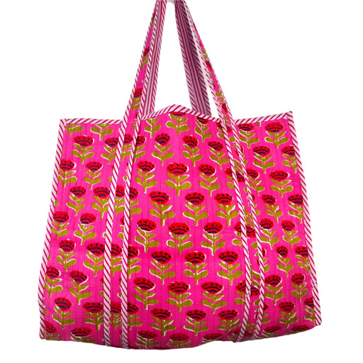 Quilted Tote - Hot Pink Floral WOMEN - Accessories - Handbags - Tote Bags Bhawana Handicrafts