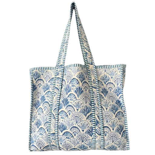 Quilted Cotton Jhola Tote - Light Blue Floral/Shells WOMEN - Accessories - Handbags - Tote Bags Bhawana Handicrafts