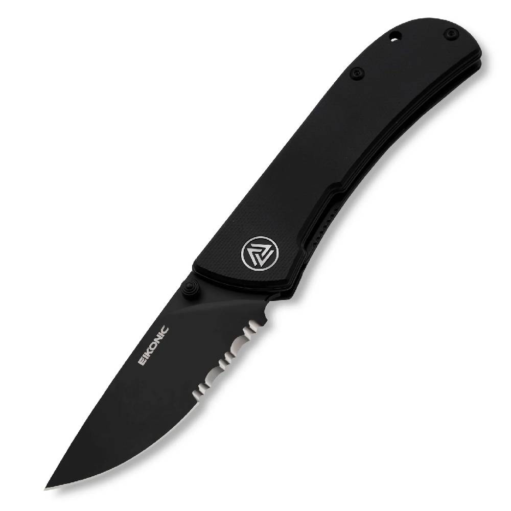 Eikonic Fairwind Folding Drop Point Serrated Blade Knife - Black Knives Eikonic Knives