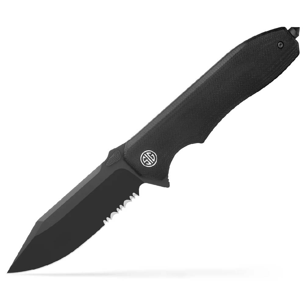 Eikonic Validus 3.78" Part Serrated Black PVD M390 Steel - Black G10 Knives Eikonic Knives
