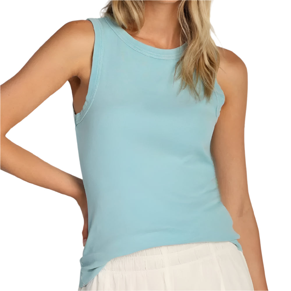 Dylan Modern Rib Crew Tank Top - Ocean Blue WOMEN - Clothing - Tops - Sleeveless Dylan