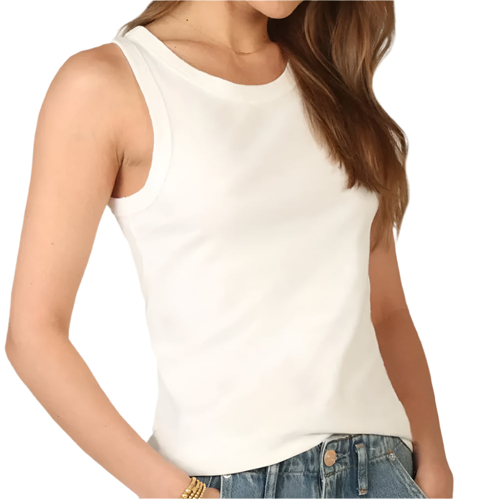 Dylan Modern Rib Crew Tank Top - White WOMEN - Clothing - Tops - Sleeveless Dylan