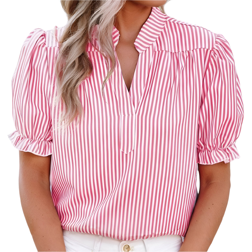 Striped V-Neck Top WOMEN - Clothing - Tops - Short Sleeved Little Daisy Closet