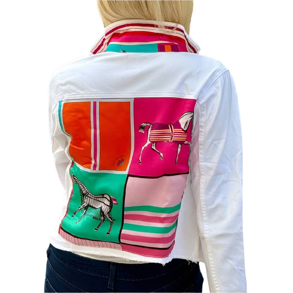 Stacy Bradley White Denim Pink/Teal Horse Jacket WOMEN - Clothing - Outerwear - Jackets Stacy Bradley Design