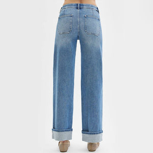 Risen Mid Rise Wide Leg Jeans