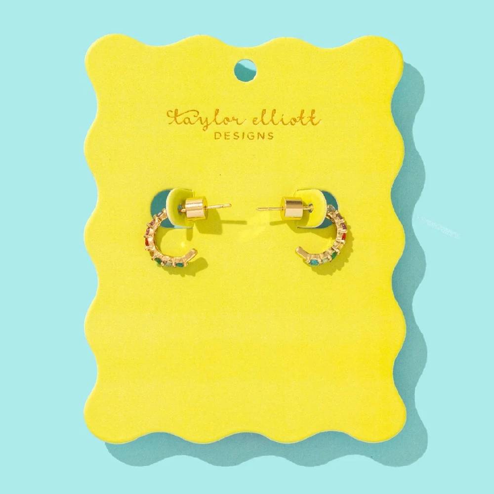 Hallie Huggie Earrings w/Multicolor Gems
