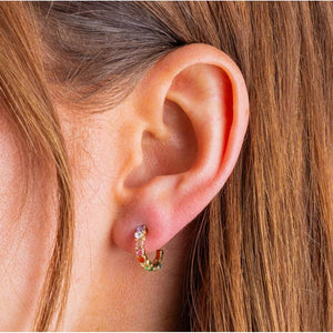 Hallie Huggie Earrings w/Multicolor Gems