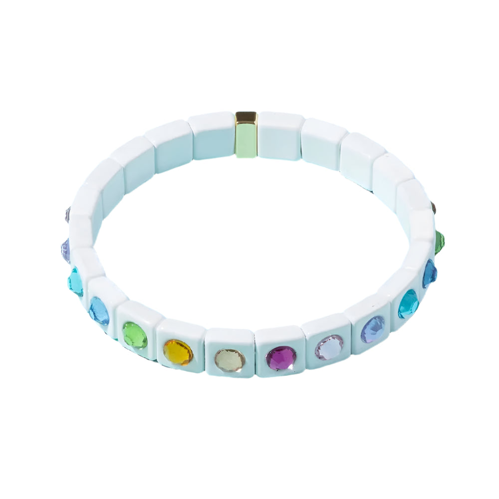 Maeve Stretch Bracelet - White w/Multicolor Stones